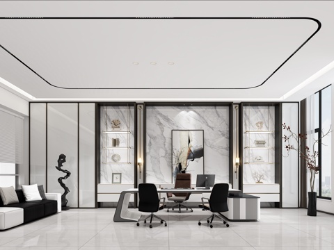  现代新中式经理办公室3d模型 
