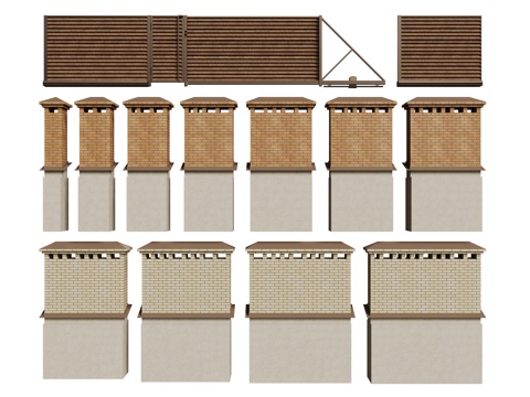 欧式院墙 围墙 砖墙su模型