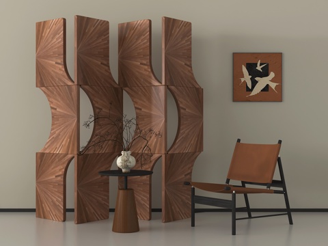 侘寂屏风隔断 可折叠屏风 木屏风su模型