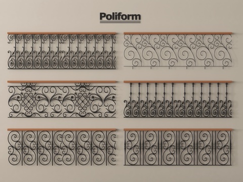 欧式雕花栅栏 铁艺栅栏 铁艺围栏护栏su模型