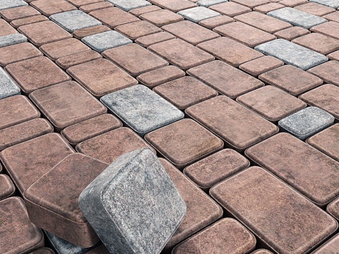 红灰双色铺路石 红色石块与3d模型