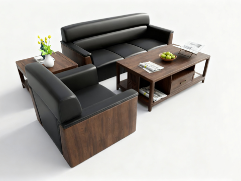 现代皮质行政沙发 办公室沙发su模型