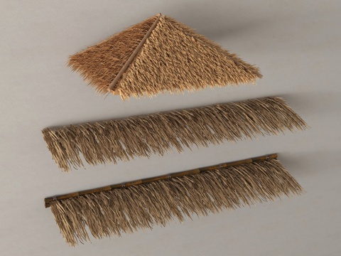 中式稻草屋檐 茅草棚 草绷子 草亭 遮阳棚su模型