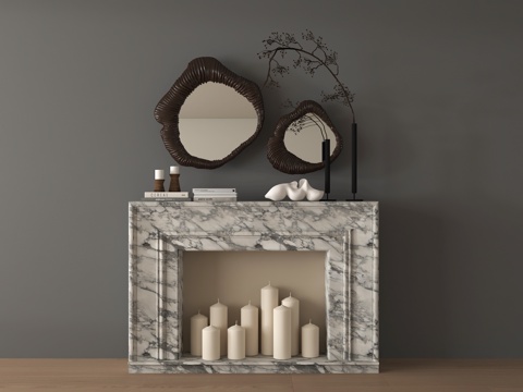 法式壁炉 装饰壁炉 镜子su模型