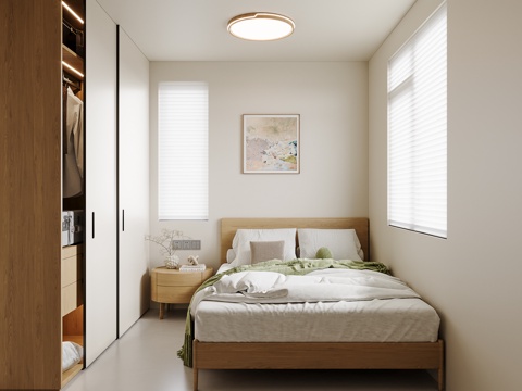 奶油原木风卧室su模型