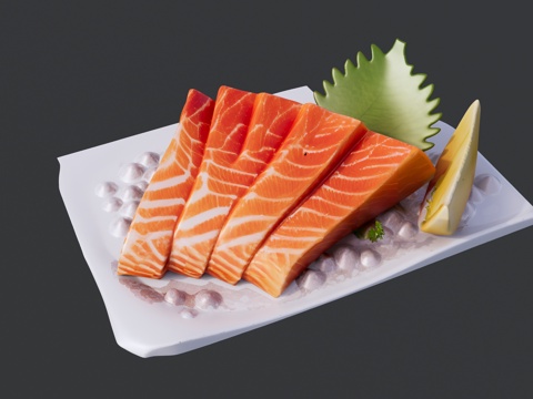 一盘三文鱼菜品su模型