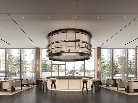 现代售楼处内部 洽谈区 水吧 家具su模型