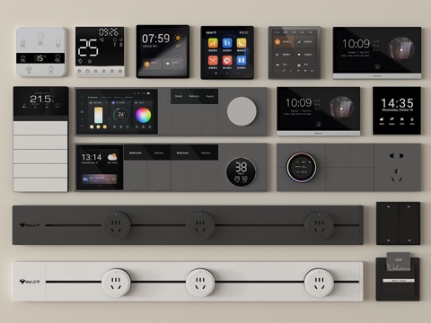 现代开关插座 轨道插座 智能面板 功能面板su模型