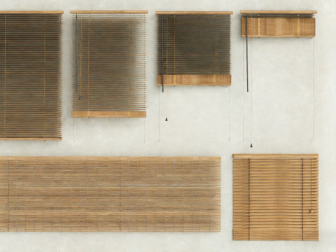 新中式竹制百叶窗 自然材质窗饰su模型