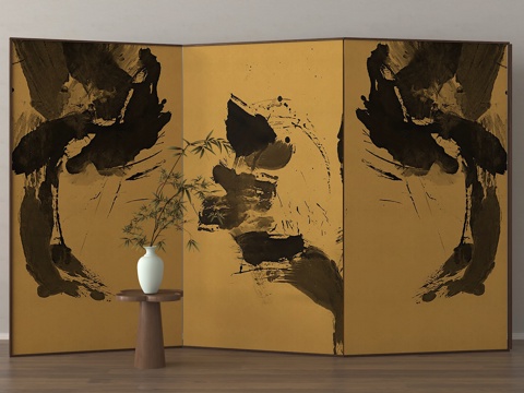 新中式屏风隔断 可折叠屏风su模型