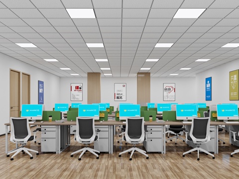  现代公共办公室 开敞办公区 独立办公室 部门办公室 员工办公3d模型 