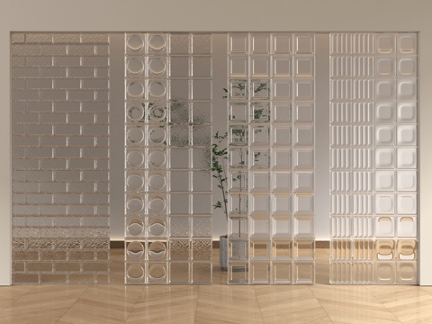 现代玻璃砖 玻璃砖隔断su模型