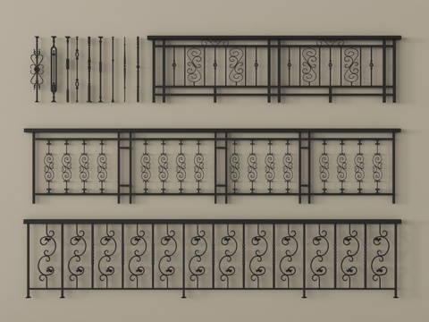 现代风格雕花栅栏 铁艺栅栏 铁艺围栏护栏su模型