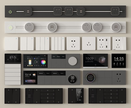 现代开关插座 轨道插座 智能面板 功能面板su模型