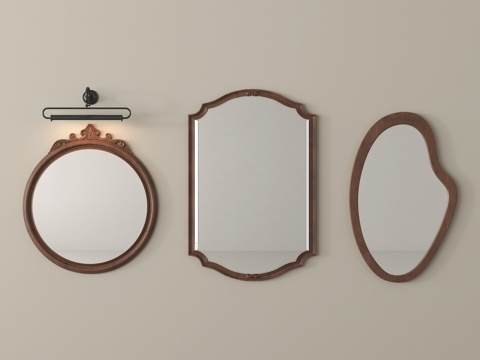 美式复古镜子 化妆镜浴室镜 装饰镜su模型