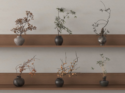 中古花艺 中古风干花 干枝 花瓶花艺su模型