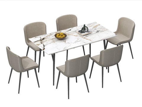 现代餐桌椅组合  大理石餐桌椅su模型