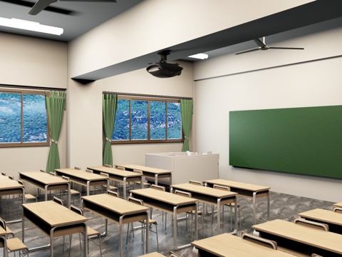  小学教室 课桌 黑板3d模型 