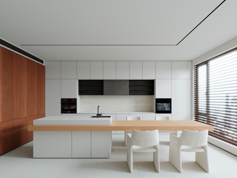  现代极简餐厅 岛台餐厅3d模型 