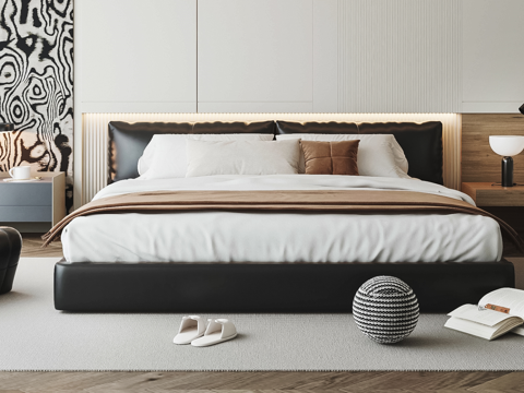  现代双人床3d模型 