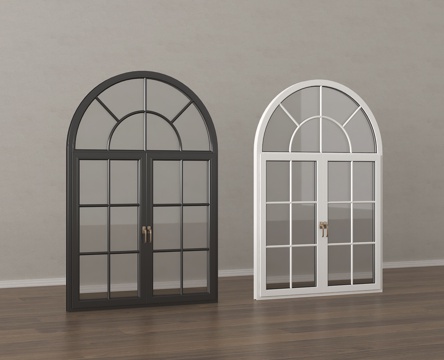 法式弧形窗户 弧形平开窗 落地窗 阳台窗su模型