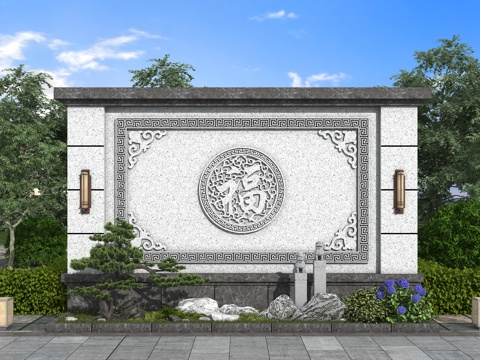 影壁  景墙su模型