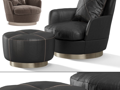  现代意式 Minotti 布艺皮革扶手椅3d模型 