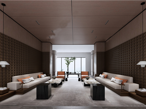 新中式售楼处接待区su模型