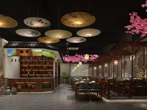  中式餐厅大堂3d模型 