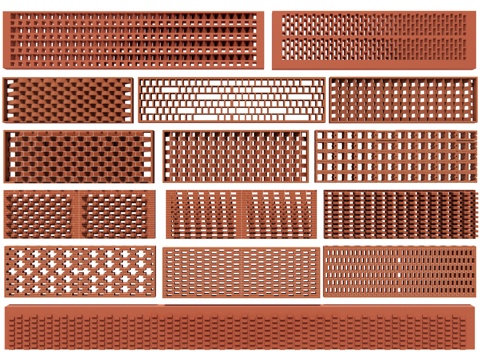 现代红砖景墙 镂空景墙 造型花墙 红砖砌景墙 美丽乡村文化墙su模型