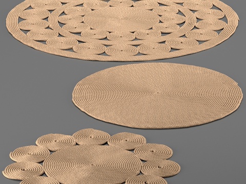 手工黄麻地毯套装3d模型