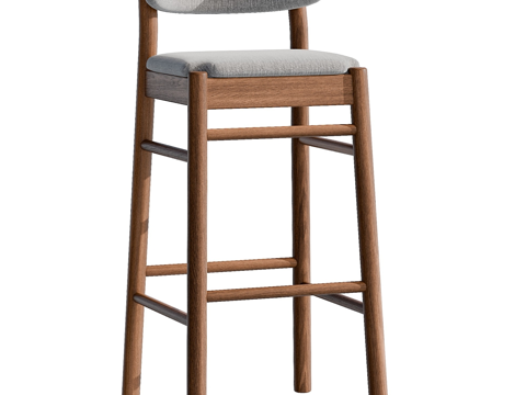 新中式 Camille 木质吧台椅3d模型