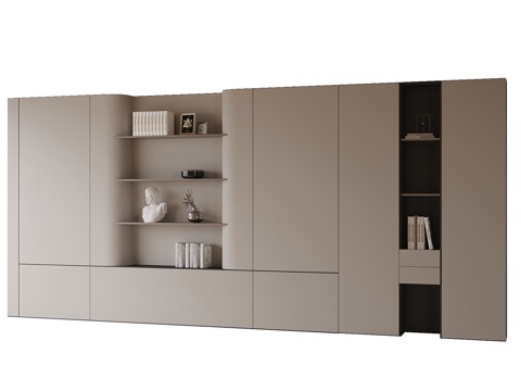 现代满墙书柜 装饰柜su模型