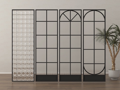 法式玻璃隔断  玻璃砖隔断su模型