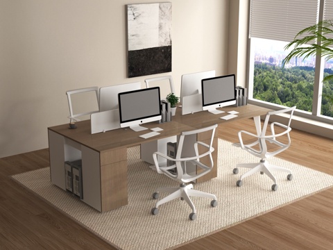 现代办公桌椅组合 员工工位  电脑桌椅 电脑 吊灯su模型