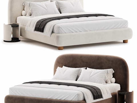  现代奶油风 Arwen 布艺双人床3d模型 