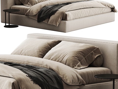  现代意式 RH 布艺双人床3d模型 