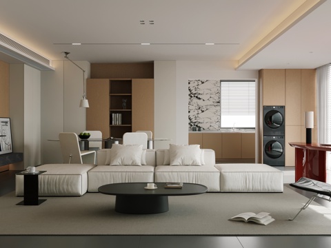  现代极简客餐厅 大平层 客厅餐厅一体3d模型 