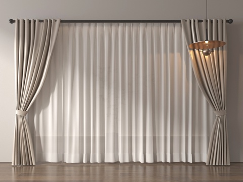 现代窗帘 布艺 纱帘褶帘su模型