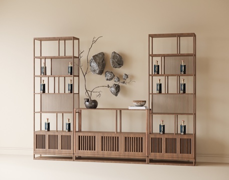 新中式博古架 置物架su模型