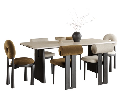 现代餐桌椅 餐椅 餐桌su模型