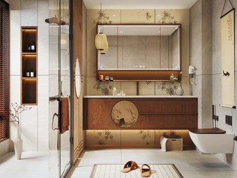 宋式卫生间 浴室柜 浴室镜su模型