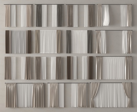 现代窗帘 布艺 纱帘褶帘su模型