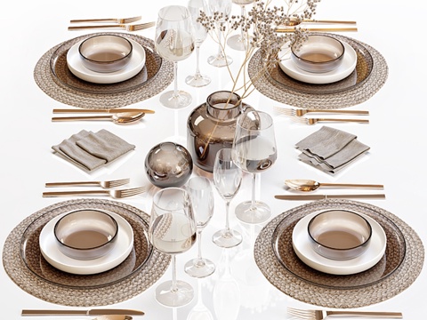  餐桌布置 餐具 餐盘3d模型 