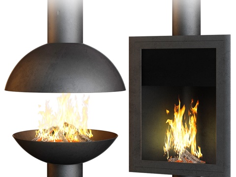  焦点创作壁炉套装3（4款）3d模型 