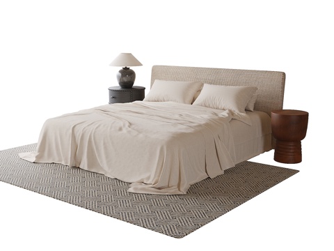  现代双人床 地毯 床头柜3d模型 