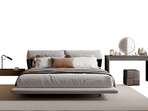  现代简约双人床 布艺床 梳妆台组合 主卧床3d模型 