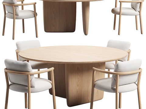 B&amp;B Italia 现代餐桌椅 圆形餐桌 实木餐椅 布艺su模型