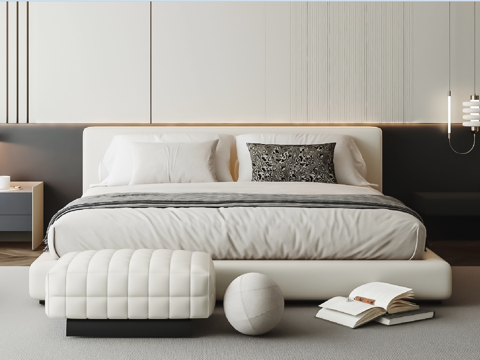  现代双人床3d模型 