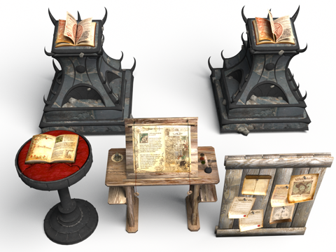  中世纪奇幻风格 古代图书馆 古书 古籍 古代书籍3d模型 